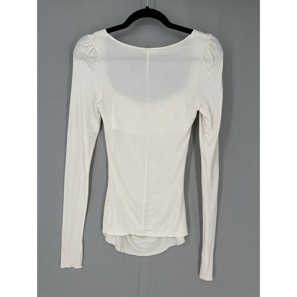 Free People Top Small Beige Stretch Long Sleeve Square Neck Ruched Wind Down - Picture 3 of 6